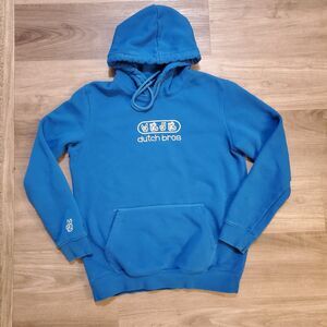 Dutch Bros Sweatshirt Blue Hoodie Embroidered Logo Design Womens Sz Large Coffee